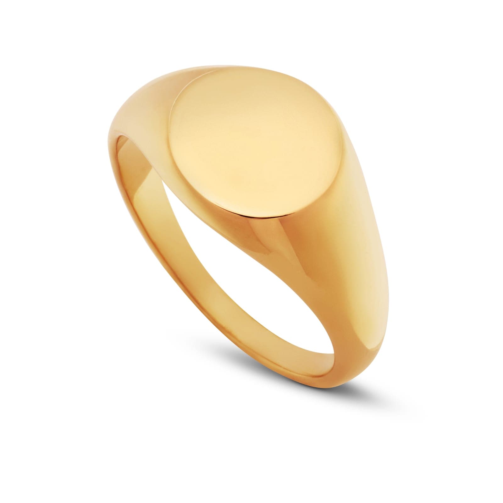The Medallion, a round-faced signet ring in 18k gold PVD